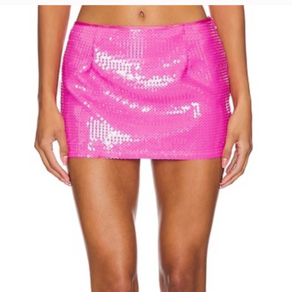MISCREANTS happier pink sequin embellished mini skirt